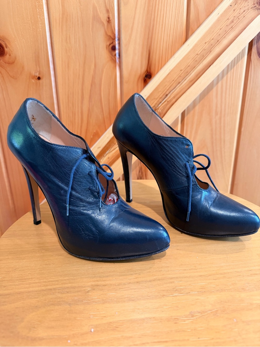 Lace-Up Navy High Heel Ankle Booties